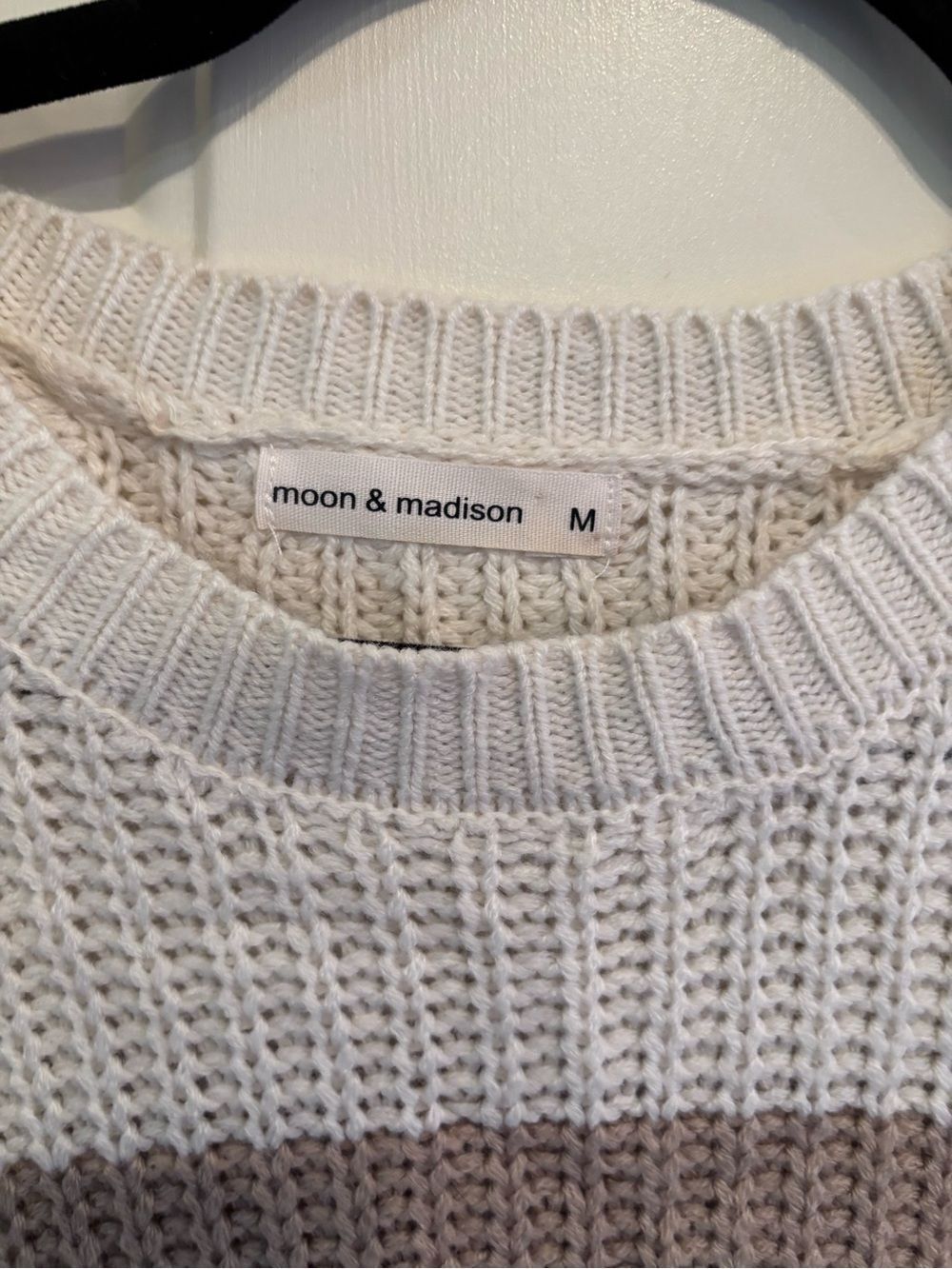 Anthropologie moon & madison Striped Crewneck Sweater in Cream, Taupe & Slate - Picture 3 of 5